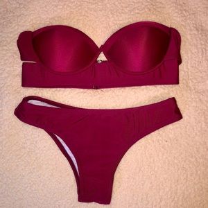 Red bandeau bikini set